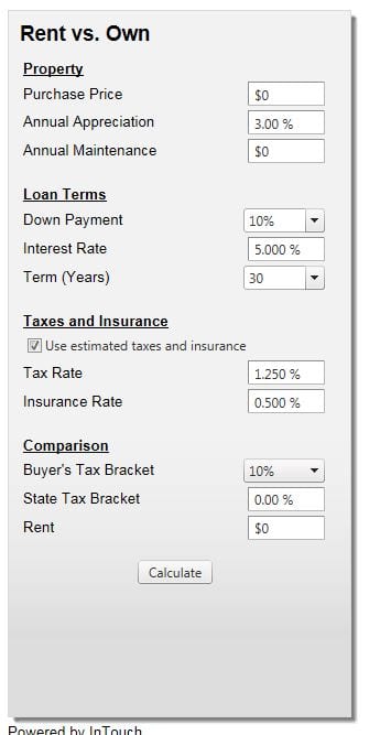 Is it better for you to buy or rent, this calculator analyse factors for you. 